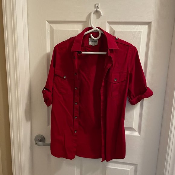 Express Button Down mens XS Fitted 13-13 1/2 Red - Picture 2 of 2